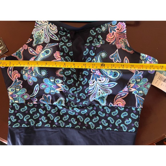 Swim Solutions High Neck Insert Mio One Piece Navy Paisley Swimsuit 18 NEW - Picture 7 of 10